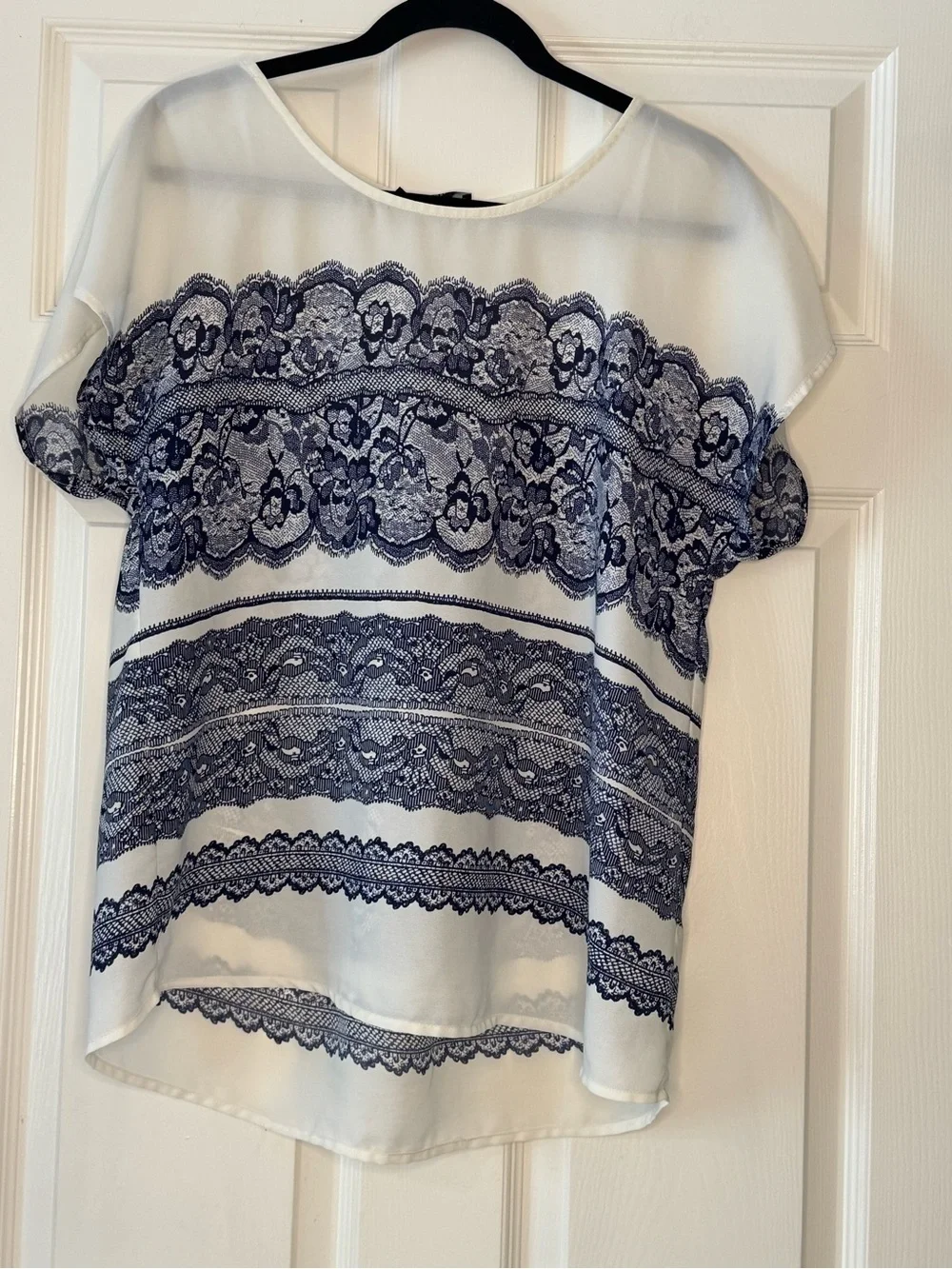 41 Hawthorn White Blouse with Blue Paisley Lace Print - Picture 2 of 4